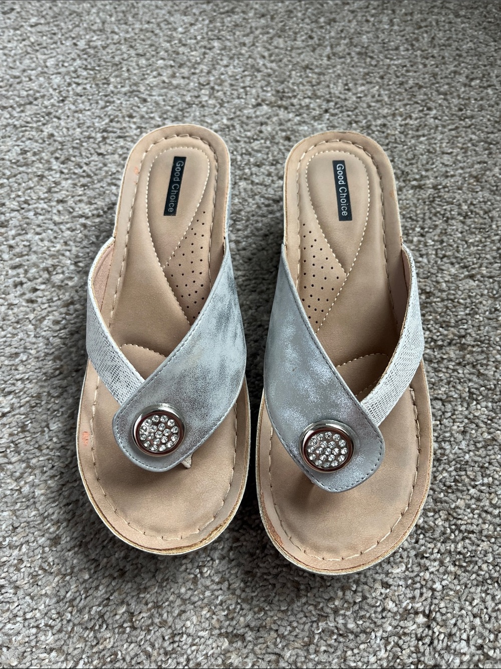 Silver Rhinestone Thong Sandals